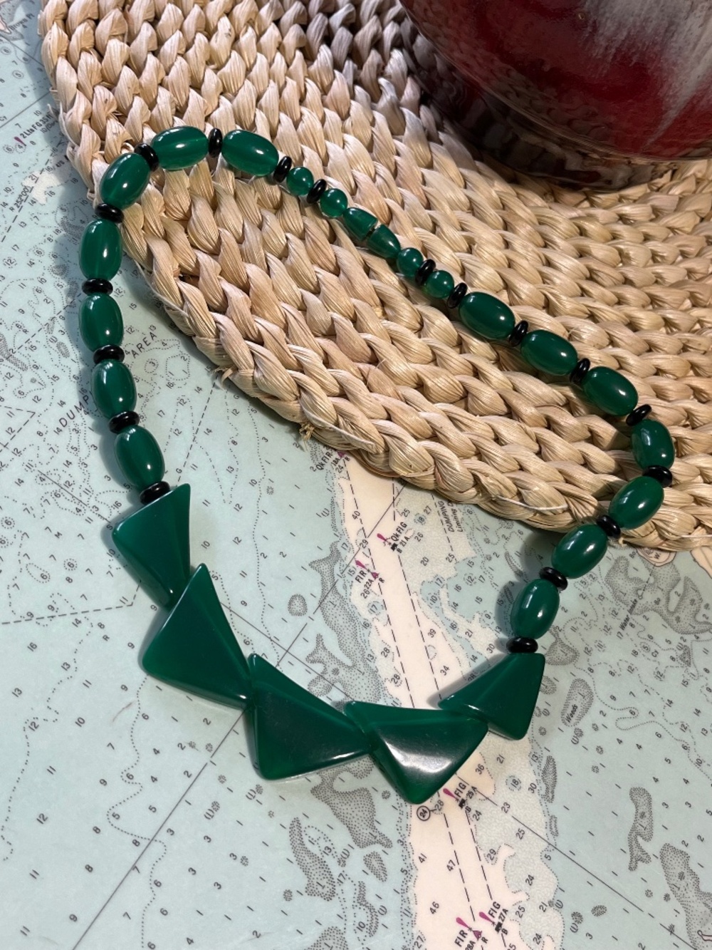 Vintage 80s Chunky Green Beaded Necklace